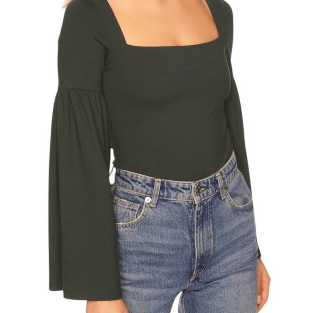 Elegant Dark Green Square Neck Women's Top